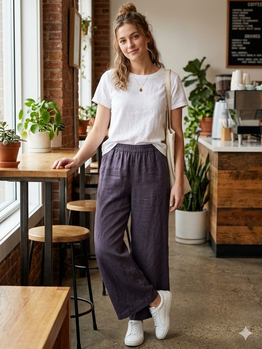 Old Navy Wide-Leg Linen Blend Pants in Plum